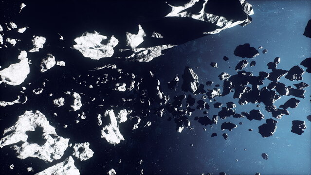 Swift debris track illuminated by streaks and flashes, High velocity trail of debris with streaks and sudden flashes indicating course adjustments