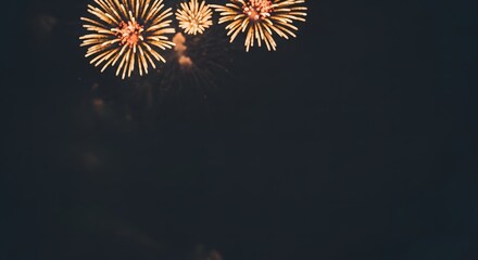 Fototapeta premium Vibrant fireworks exploding in the night sky with golden sparks