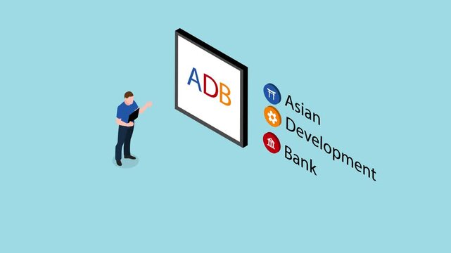 Professional Presenting Asian Development Bank ADB Financial Growth and Regional Investment 3d animation cartoon