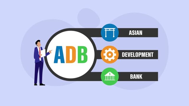 Asian Development Bank ADB Infographic with Businessman | Regional Economic Development cartoon animation