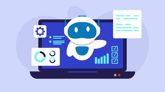 AI Chatbot Assistant for Data Analytics on Laptop | Artificial Intelligence and Business Automation cartoon animation