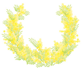 ゆるいミモザの上が空いている輪のイラスト