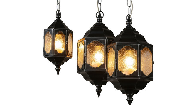 Moroccan lantern lamp hanging light fixture metal decor isolated on Transparent Background