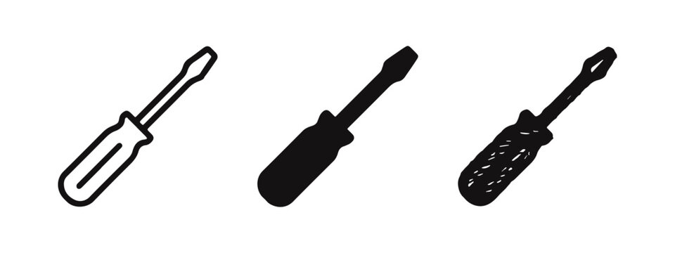 Screwdriver Tool Icon Set - Repair and Construction Equipment for DIY and Maintenance.