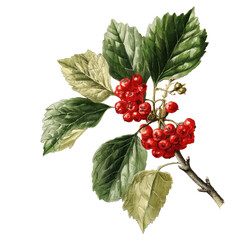 Vintage Botanical Illustration of red berry Plant Specimen Isolated on White Background