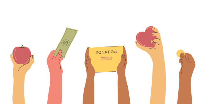 Diverse Hands Holding Charity Donations