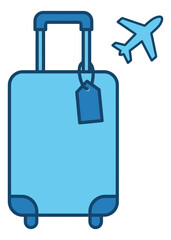 Fototapeta premium Line art illustration of a suitcase and airplane depicting air travel for vacation planning