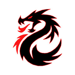 Fototapeta premium Black and red dragon tribal silhouette, stylized S-shape mythical creature vector art.