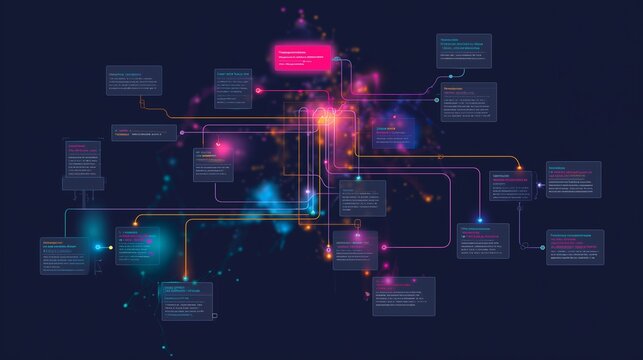 Visual representation of data connections and insights in a colorful network format