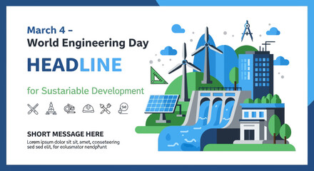 Obraz premium Sustainable cityscape with renewable energy sources on World Engineering Day