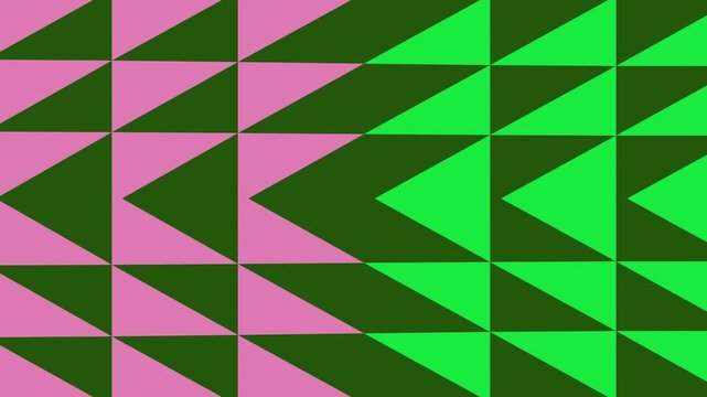 Geometric pattern with triangles in pink and green hues displayed on a graphic surface