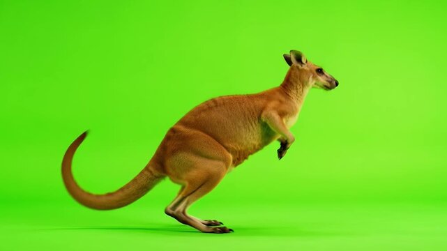 Cute kangaroo standing on bright green background showcasing its unique features and playful nature in a vibrant setting