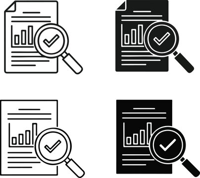 magnifying glass over document icon design, Analytics data stats audit research icon simple vector graphic, statistics chart results rep