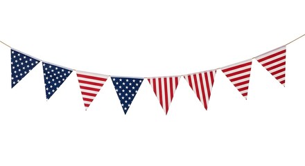 Patriotic bunting flags with american theme on a string isolated on white background