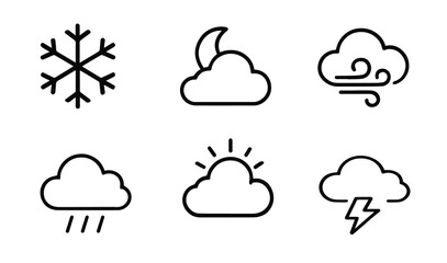 Weather Icons Set , Snow, Cloud, Wind, Rain, Sun and Thunder Vector Illustration