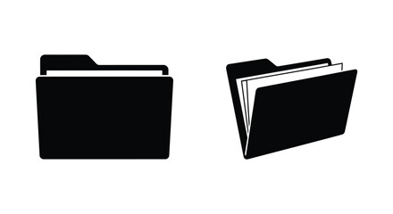 Two black folder icons displayed with differing open states silhouette