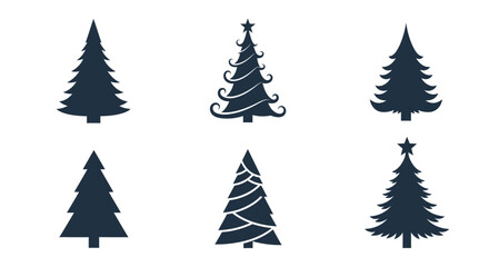 Obraz premium Collection of dark evergreen trees in various shapes a clear silhouette