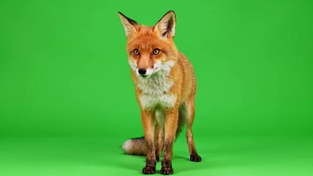 Captivating Red Fox Stands Proudly Against Vibrant Green Background in Studio Setting
