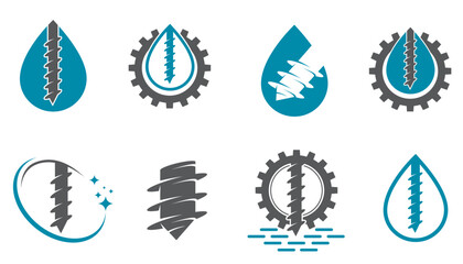 collection of water well drilling isolated on white background