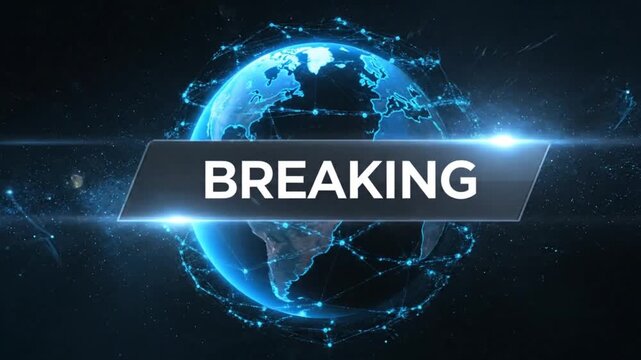 Futuristic Earth Breaking News Graphic with Blue Glow Network View from Above