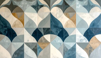 Abstract geometric pattern with blue, beige, and gray hues.