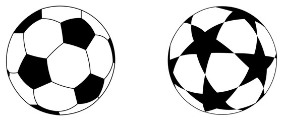 Set of two soccer balls classic hexagonal and star pattern black and white vector © Юлия Хуснутдинова