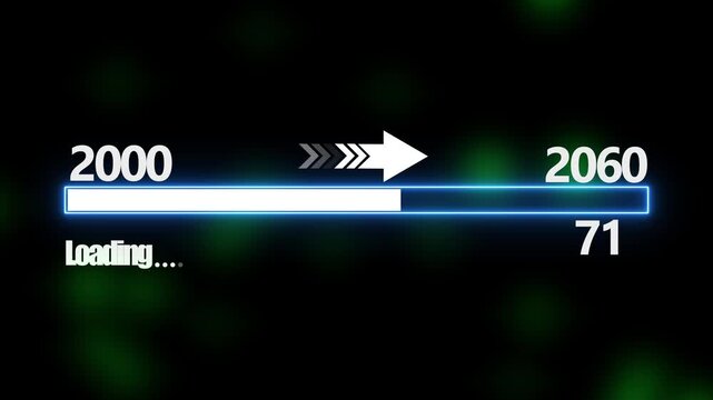 Loading bar from 2000 to 2060 new year transfer animation. New year 2060 loading bar animation Year changing from 2000 to 2060. New year, annual plan, growth strategy, business planning.4k video