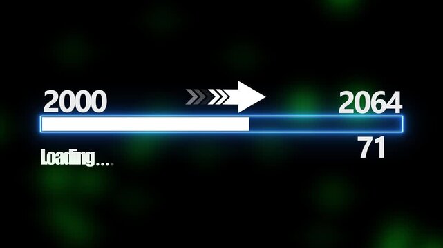 Loading bar from 2000 to 2064 new year transfer animation. New year 2064 loading bar animation Year changing from 2000 to 2064. New year, annual plan, growth strategy, business planning.4k video