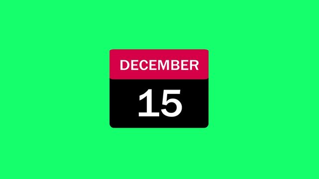 december 15 calendar icon on green background, minimalistic daily date design for schedule planning, winter holiday season countdown graphic, flat vector illustration of the 15th day of december