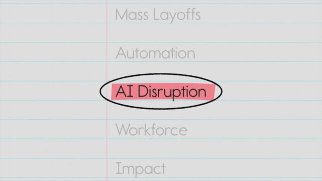 Ai disruption accelerates highlighted text with documentary style title animation for news and report
