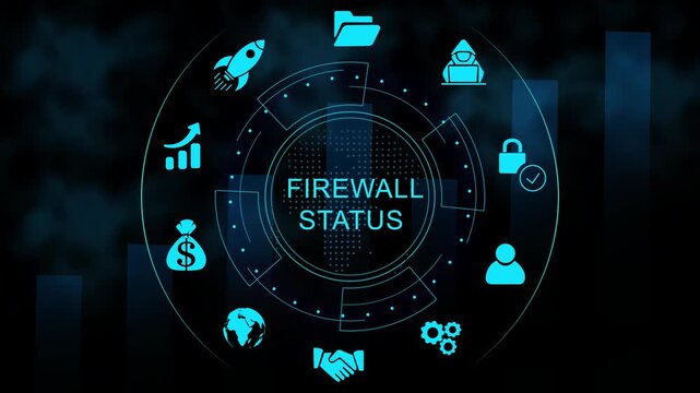Futuristic Firewall Status Dashboard Interface Technology, Internet and network concept, Tech Performance Panel , Digital Data Analytic HUD graph background animation video