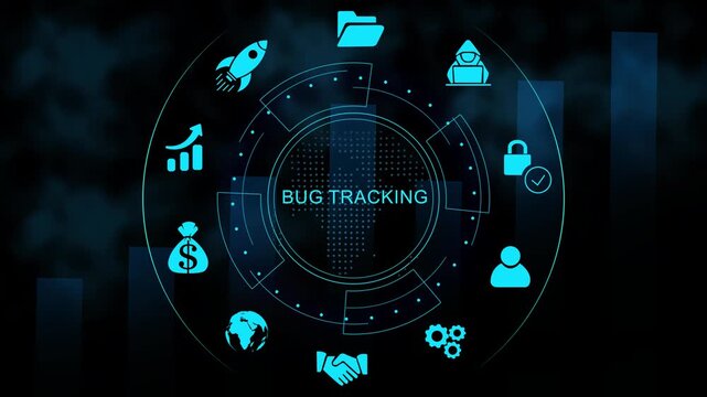 Futuristic Bug Tracking Dashboard Interface Technology, Internet and network concept, Tech Performance Panel , Digital Data Analytic HUD graph background animation video