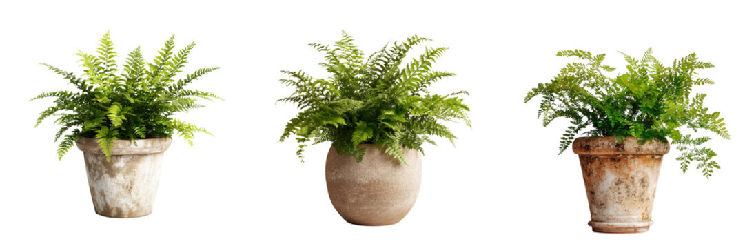 Set of Lifelike fern in a planter conjuring greenery on transparent png background. Ai generated