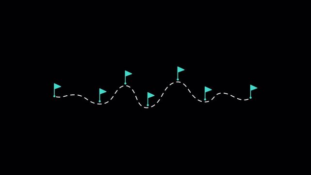 Multi Flag Route Path Animation With Curved Travel Line Alpha Channel