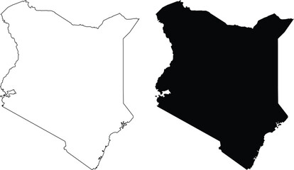Kenya Outline Map and Solid Map silhouette black © Design LL