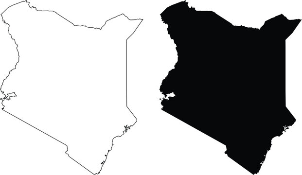 Kenya Outline Map and Solid Map silhouette black