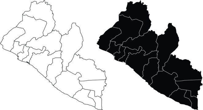 Liberia map with internal divisions and solid fill map