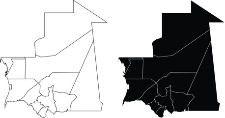 Mauritania outline map with regions and solid map silhouette © Design LL