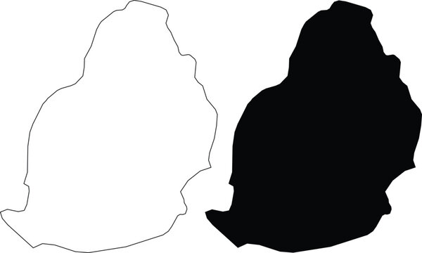 Mauritius outline map and solid map silhouette country