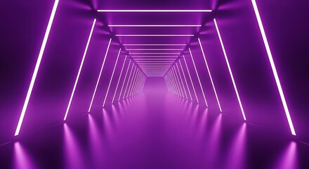 Vibrant purple neon-lit corridor stretches into the distance with futuristic ambiance