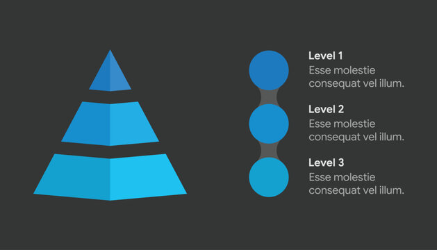 Three Level 3D Pyramid Hierarchy Infographic On Dark Background