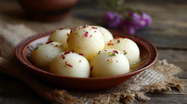 Rasgulla, Indian Sweet Dessert on Plate