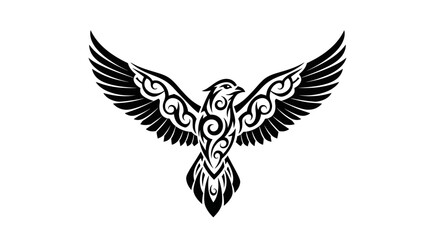 Obraz premium Black and white tribal eagle with intricate designs and patterns.
