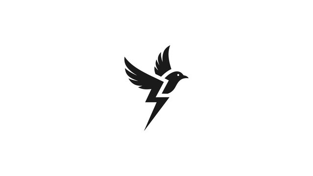 Monochrome vector illustration of a bird with a lightning bolt incorporated, representing swiftness, power, and dynamic energy, suitable for modern branding, logos, or striking graphic design