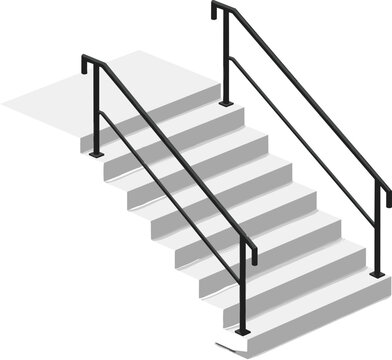 Concrete Staircase with Metal Handrails Isometric Illustration Showing Building Entrance Steps for Architecture, Accessibility, and Urban Vector Design