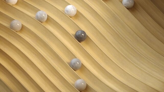 Rolling Marble Spheres. Abstract composition represents concepts of balance, momentum, fluid sense of motion, and modern elegance. 3D render seamless loop animation