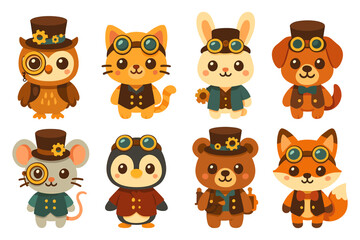 Fototapeta premium Steampunk animals vector illustration for kids’ room decor in cute cartoon style