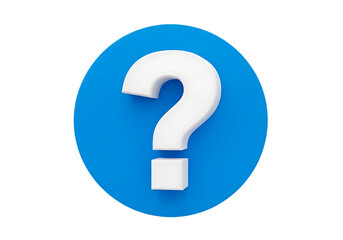White question mark symbol, 3d rendered graphic, information seeking, query icon, abstract concept, blue circle background, educational sign, confusion symbol