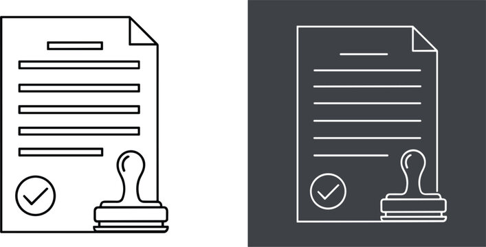 Approved document icon with stamp and check mark official paperwork vector illustration in outline style