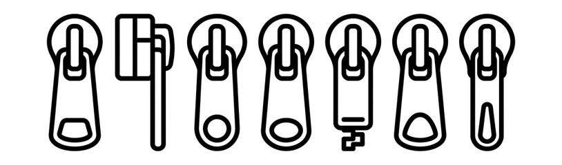 Clean outline zipper slider faces icons set.